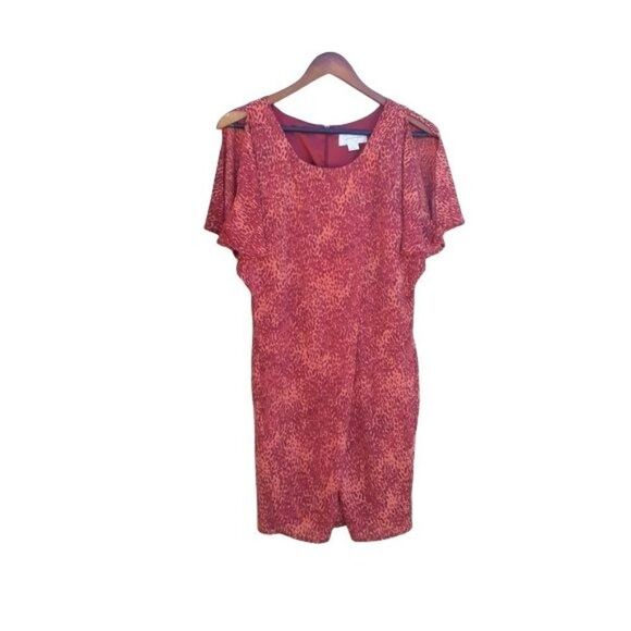 Jessica Simpson Retro 80's Paint Splatter Batwing Cold Shoulder Dress Coral - Picture 4 of 8